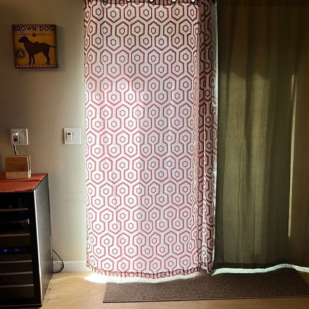 The Vermont Country Store Red White Geometric Linen Blend Curtain 4 Piece Set